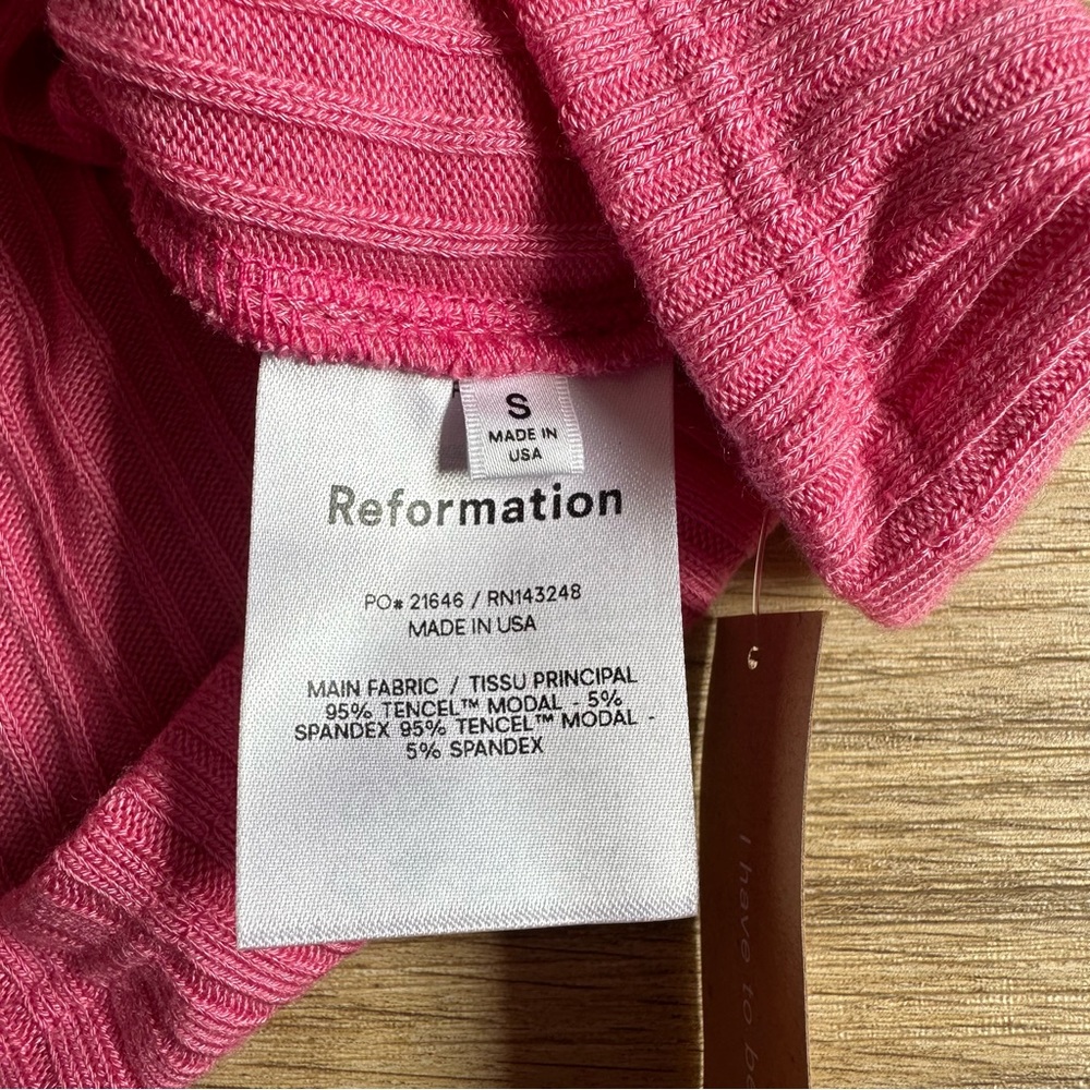 Reformation Pink Ribbed Hook-Front Long Sleeve Top - Picture 5 of 7